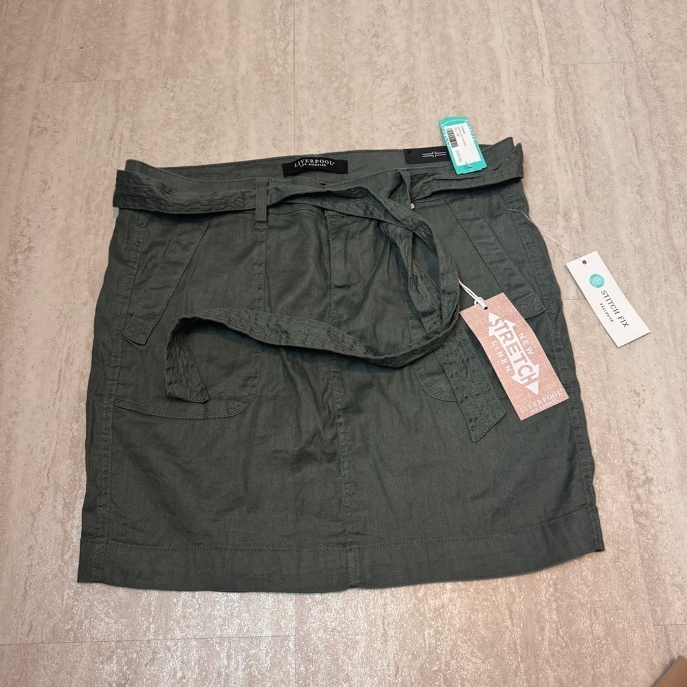 Liverpool skirt Lorena tie front skirt fennel olive green size 12P NWT - Picture 3 of 10